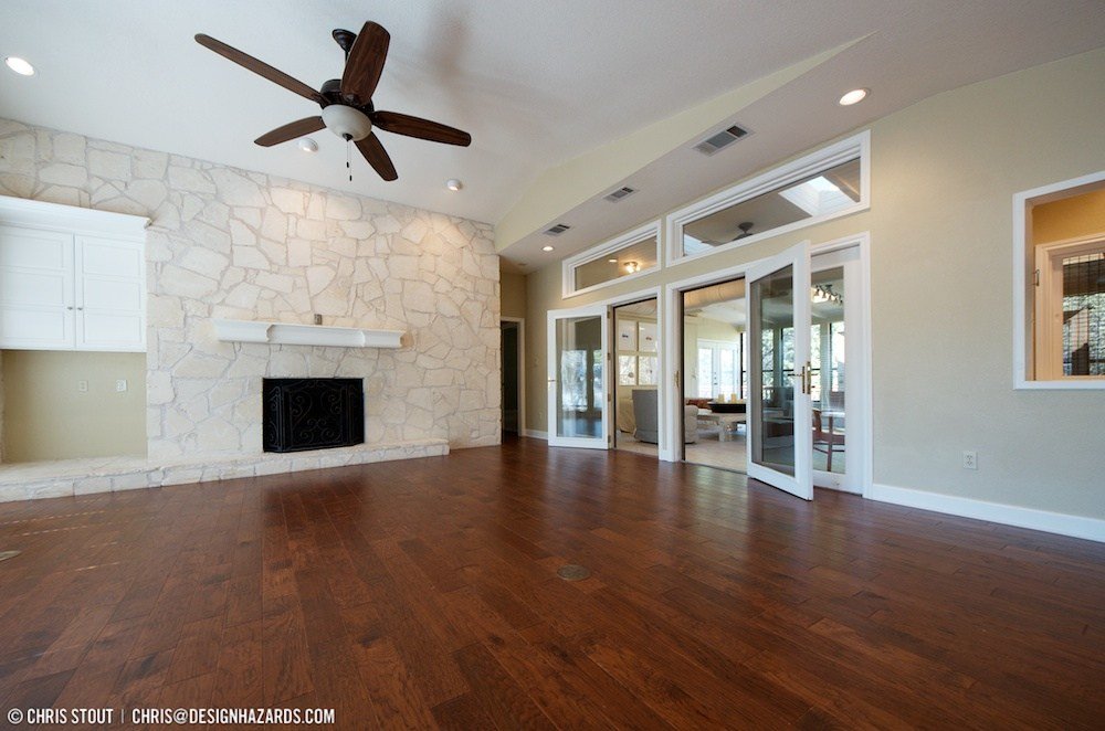 living room with hardwood floor Peoples Signature Flooring Austin Texas