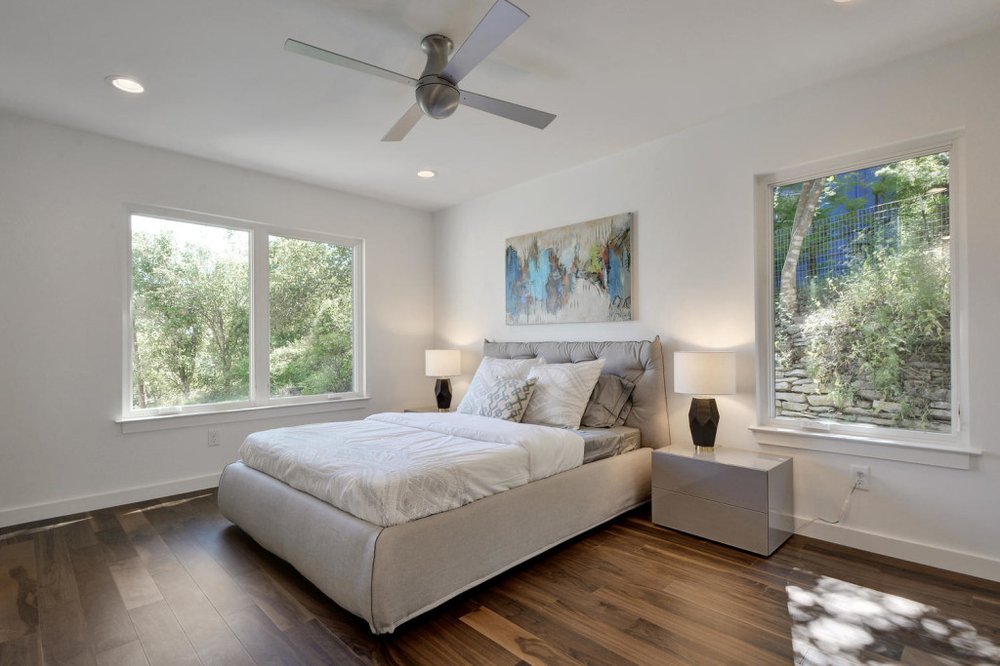 bedroom/kitchen with hardwood floor Peoples Signature Flooring Austin Texas, Walnut Natural 5 Inch