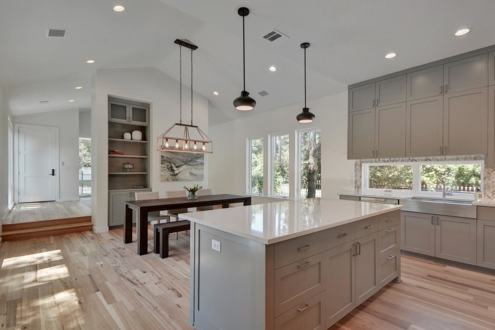 dining room/kitchen with hardwood floor Peoples Signature Flooring Austin Texas, Hickory Natural 5 Inch