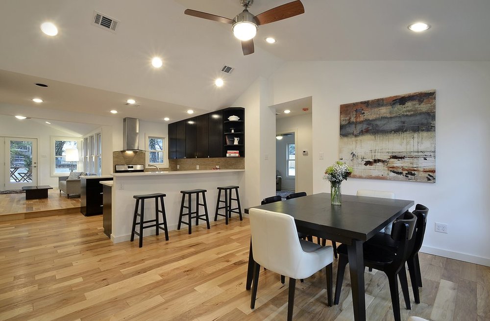 kitchen/dining room with hardwood floor Peoples Signature Flooring Austin Texas